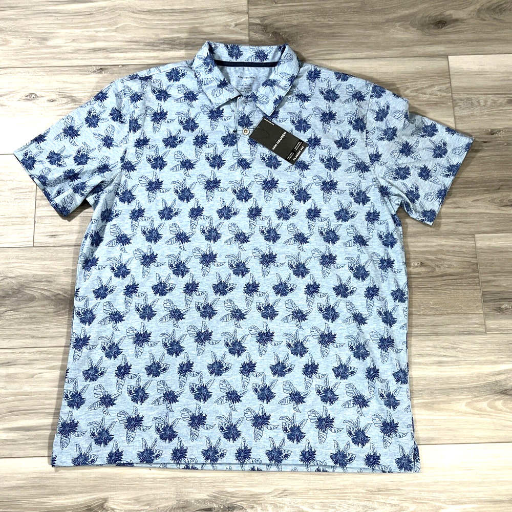 Van Heusen Polo Shirt Men's Small Sky Blue Heather Weekend 2 Button New